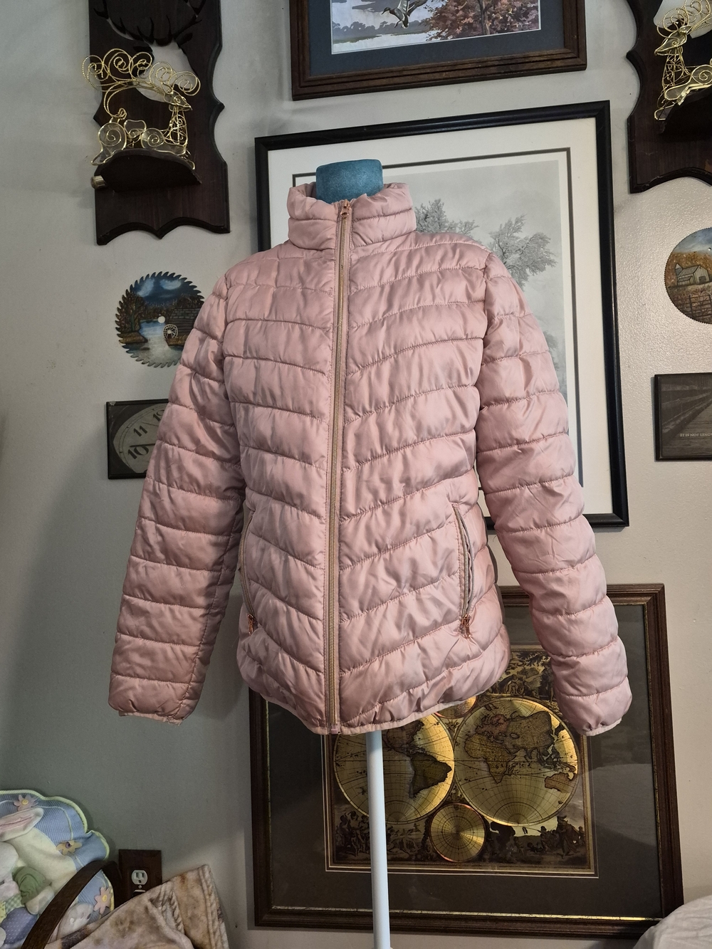 Cherokee Womens Cloud Tech Lightweight Puffer Jacket Rose Gold Size Large